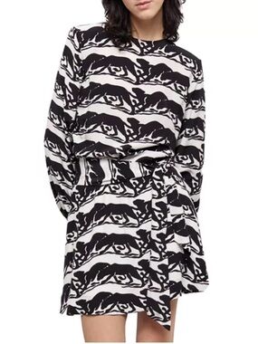 The Kooples Wild Panther Print Long-Sleeve Mini Dress NWT $295